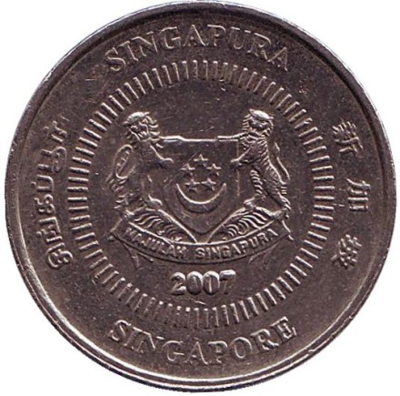 Монета 50 центов. 2007 год, Сингапур. Алламанда. Монета 50 центов. 2007 год, Сингапур. Алламанда.