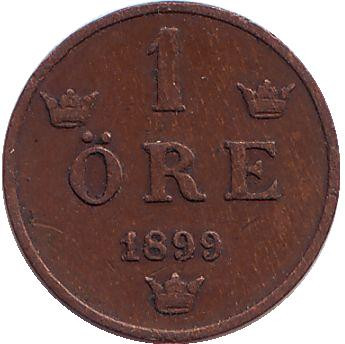 Монета 1 эре. 1899 год, Швеция.