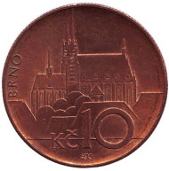 Монета 10 крон. 2010 год, Чехия. Из обращения. Брно. Монета 10 крон. 2010 год, Чехия. Из обращения. Брно.