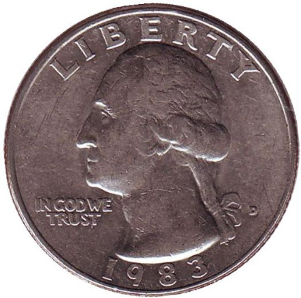 Монета 25 центов. 1983 (D) год, США. Вашингтон.