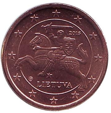 Монета 1 цент. 2016 год, Литва.