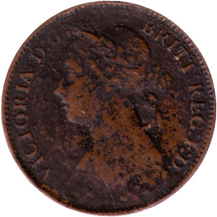 Монета 1 фартинг. 1881 год, Великобритания. (без отметки монетного двора).