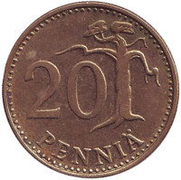 Монета 20 пенни. 1977 год, Финляндия.