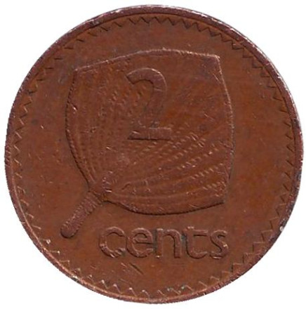 Монета 2 цента. 1969 год, Фиджи. Веерная пальма.