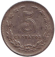Монета 5 сентаво. 1925 год, Аргентина. Монета 5 сентаво. 1925 год, Аргентина.