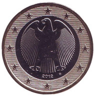 Монета 1 евро. 2012 год (D), Германия. Монета 1 евро. 2012 год (D), Германия.