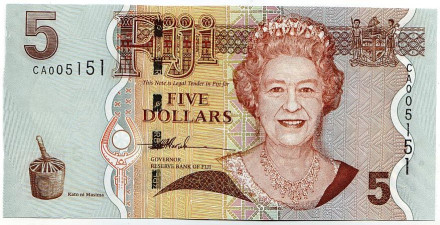 Банкнота 5 долларов. 2007 год, Фиджи.