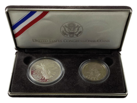 200 лет Конгрессу. Набор из 2 монет номиналом 50 центов, 1 доллар. 1989 год, США.