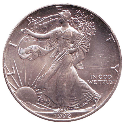 Монета 1 доллар, 1992 год, США. Шагающая свобода.