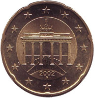 Монета 20 центов. 2002 год (A), Германия.