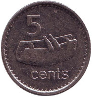 Фиджийский барабан (лали). Монета 5 центов. 2009 год, Фиджи.