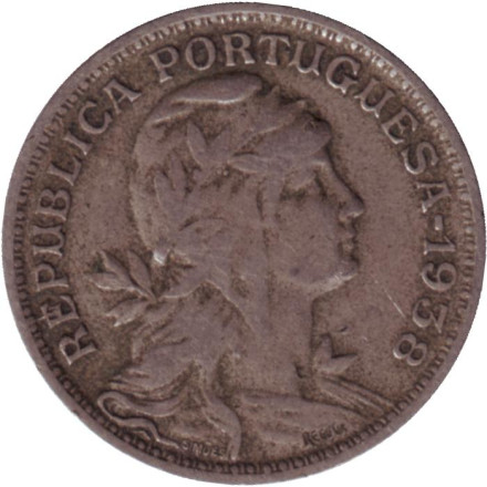 Монета 50 сентаво. 1938 год, Португалия. Редкая!
