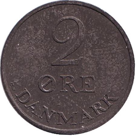 Монета 2 эре. 1968 год, Дания.