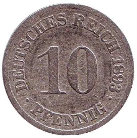 Монета 10 пфеннигов. 1893 год (J), Германская империя.