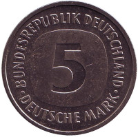 Монета 5 марок. 1982 год (F), Германия. UNC.