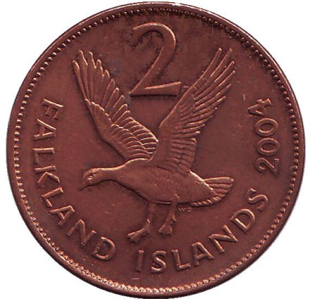 Монета 2 пенса. 2004 год, Фолклендские острова. Магелланов гусь.