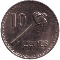 Метательная дубинка - ула тава тава. Монета 10 центов. 1987 год, Фиджи.