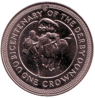 Монета 1 крона. 1980 год, Остров Мэн. 200-летие скачек Дерби. Монета 1 крона. 1980 год, Остров Мэн. 200-летие скачек Дерби.
