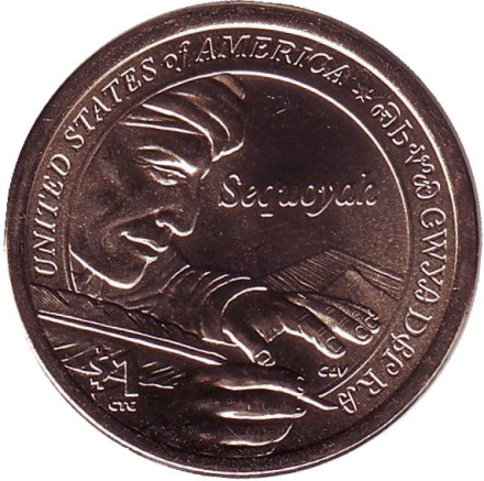 Монета 1 доллар, 2017 год (D), США. Сакагавея (Вождь племени чероки Секвойя).