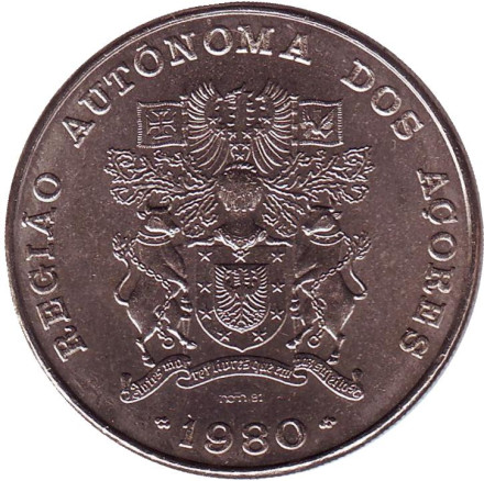 Монета 100 эскудо. 1980 год, Португалия. Автономная область Азорские острова.