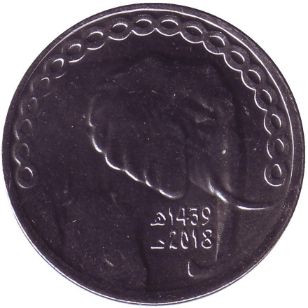 Монета 5 динаров. 2018 год, Алжир. Слон.