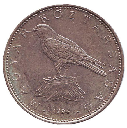 Монета 50 форинтов. 1994 год, Венгрия. Сокол (Балобан).