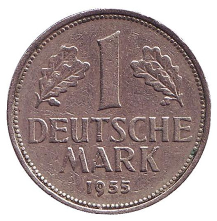 Монета 1 марка. 1955 год (G), ФРГ.