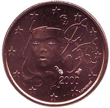 Монета 1 цент. 2000 год, Франция.