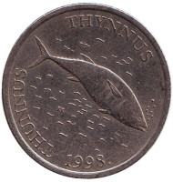 Монета 2 куны. 1998 год, Хорватия. Тунец. Монета 2 куны. 1998 год, Хорватия. Тунец.