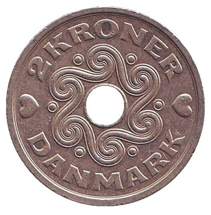 Монета 2 кроны. 1996 год, Дания.