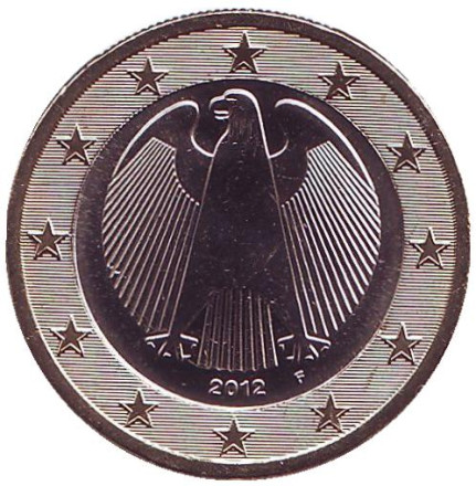 Монета 1 евро. 2012 год (F), Германия.