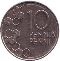 Монета 10 пенни. 1996 год, Финляндия.