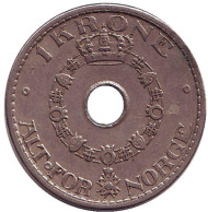 Монета 1 крона. 1938 год, Норвегия. Монета 1 крона. 1938 год, Норвегия.
