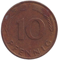 Дубовые листья. Монета 10 пфеннигов. 1984 год (F), ФРГ. 