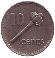 Метательная дубинка - ула тава тава. Монета 10 центов. 1981 год, Фиджи.