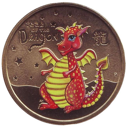Монета 1 доллар. 2012 год, Тувалу. Год дракона.