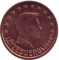 Монета 2 цента. 2008 год, Люксембург.