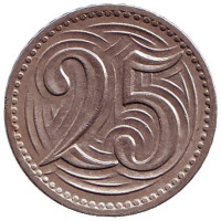 Монета 25 геллеров. 1933 год, Чехословакия.