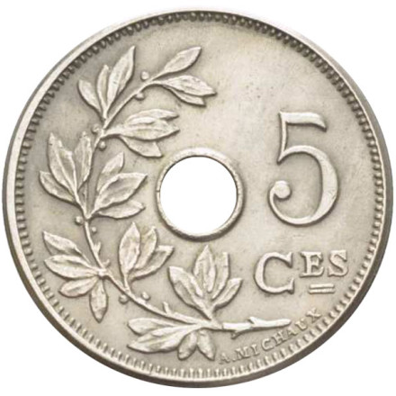 Монета 5 сантимов. 1905 год, Бельгия. (Belgique)