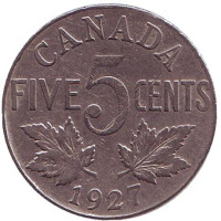 Монета 5 центов. 1927 год, Канада.