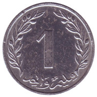 Монета 1 миллим. 1960 год, Тунис. Монета 1 миллим. 1960 год, Тунис.