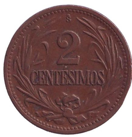 Монета 2 сентесимо. 1947 год, Уругвай.