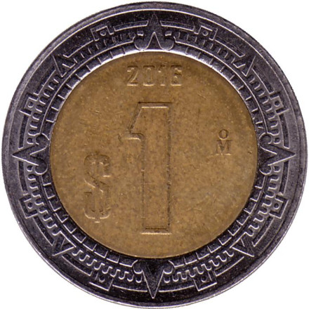 Монета 1 песо. 2016 год, Мексика.