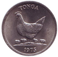 Курица. Связка бананов. Монета 5 сенити. 1975 год, Тонга. 