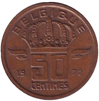Монета 50 сантимов. 1972 год, Бельгия. (Belgique)