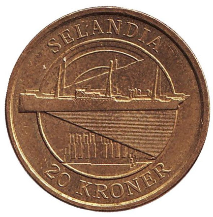 Монета 20 крон. 2008 год, Дания. Теплоход "Зеландия". (Селандия).