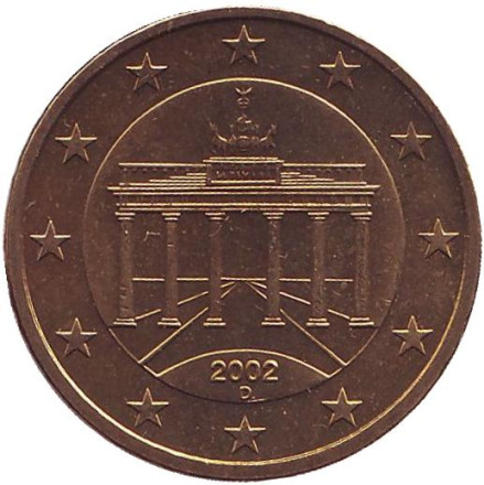 Монета 50 центов. 2002 год (D), Германия.