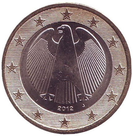 Монета 1 евро. 2012 год (J), Германия.
