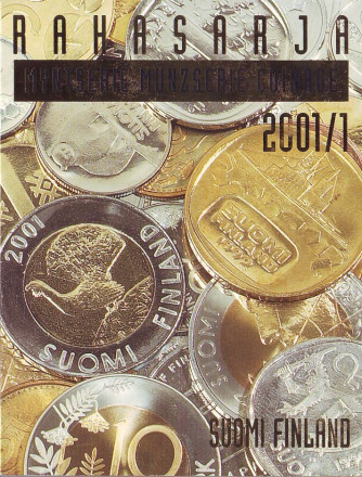 История финской марки. Набор монет Финляндии в буклете (5 шт., с жетоном), 2001 год, Финляндия. (Вар. I)