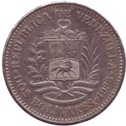 Монета 2 боливара. 1988 год, Венесуэла.